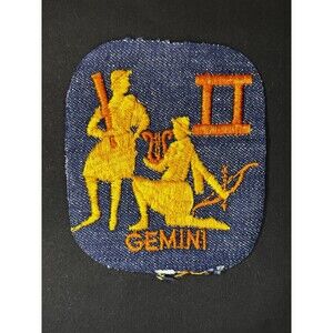Vintage 1970s Gemini Zodiac Denim Patch Twins Astrology Hippie Sew On Retro 70s